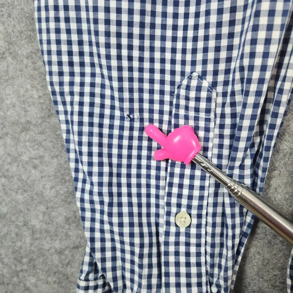 J Crew Shirtings Men's Blue & White Checks Size L 100% Cotton Washed Casual HOLE